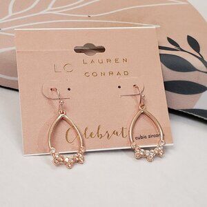 LC Lauren Conrad, rose gold teardrop clear pink Cubic Ziirconia earrings NWT